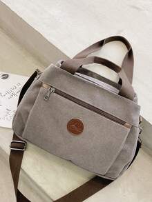 Bolsa feminina de lona, bolsa de ombro, bolsa carteiro, bolsa transversal, bolsa tote de grande capacidade. - Cinza - Ver 3