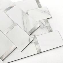 MX   Mate Baldosas Adhesivas Para CocinaAzulejos Autoadhesivos Para Baño Ladrillo Adhesivo Paneles Decorativos 3d Para Pared Blanco Plata 10 Piezas - BlancoPlata - Ver 1