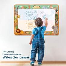 儿童魔法可重复使用涂鸦板 - 创意绘画书写板，益智艺术玩具，配有粉笔笔和贴纸，彩色涤纶帆布，手工活动套装 - 彩色 - 查看 2