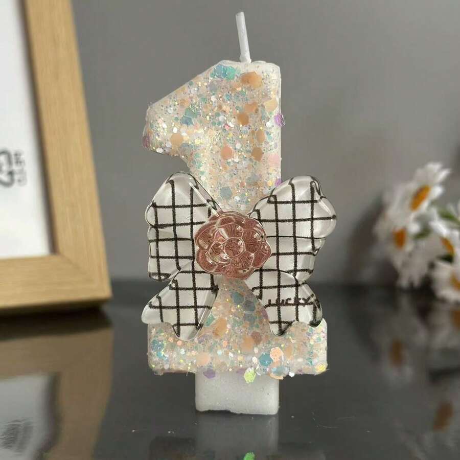 1 Pc Birthday Number Candles, White Butterfly Birthday Candles, Cake Candles, Cake Decorations, Suitable For Anniversary Celebration Items - Multicolor - View 1