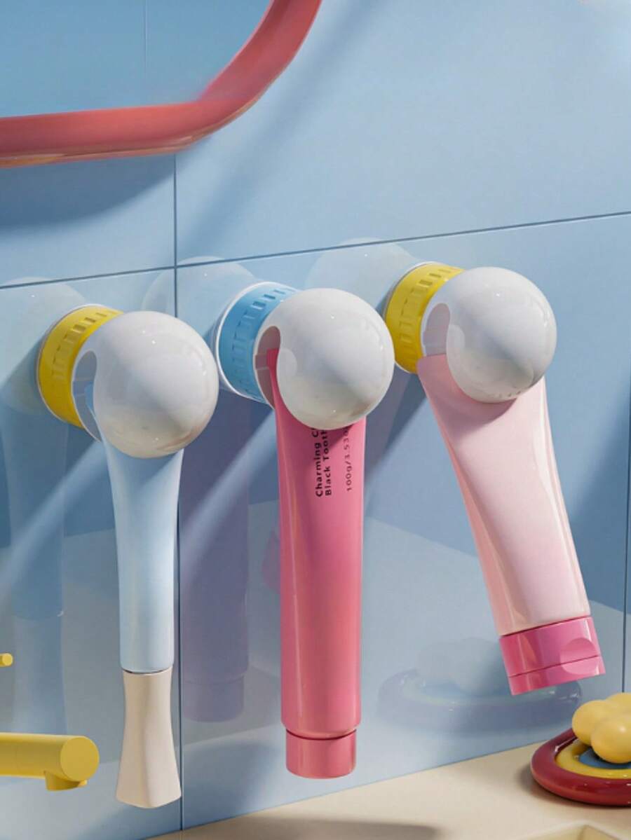 1个带吸盘的牙膏分配器，浴室壁挂式皂液器 - 藍白色 - 查看 1