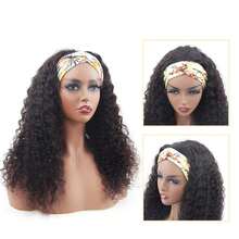 Jerry Curly Headband Human Hair Wigs 250% Density Water Wave Curly None Lace Front For Women Glueless Deep Wave Machine Made Wigs 22Inch - Natural Black - View 4