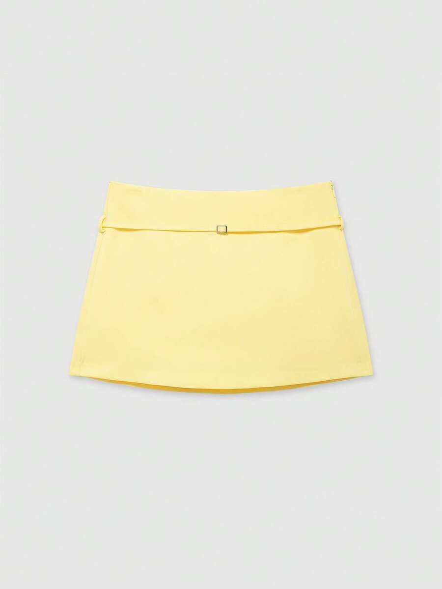 Women's Casual Solid Color Zipper Waist Belt Skort Summer - Yellow - View 1