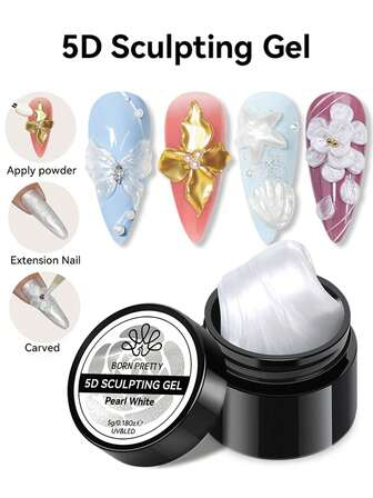  BORN PRETTY 5g 5D Skulpterande Gel Nagellack Pärlvit Shaping Carving DIY Poking Gel Solid Tips Nagelkonst Avtorkningsfri Överlack Soak Off UV LED Nagelkonst Ritning Design