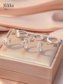 Hihho 6件套优雅锆石耳钉，经典复古简约奢华设计，适合日常叠戴或单独佩戴，是送给朋友的最佳礼物。 - 銀色 - 查看 7