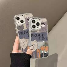 Funda para teléfono con diseño de oso "Happy Proud Life", compatible con iPhone 16, 15, 14 Pro Max, 13, 12, 11, XR y XS Plus. Fabricada en silicona TPU, ofrece protección contra golpes y caídas, además de una excelente sensación al tacto. Es el regalo ideal para familiares, amigos y seres queridos. - Plateado - Ver 2