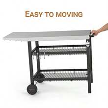 Outdoor Grill Cart Table For Blackstone Griddle And Ooni Pizza Oven 3-Shelf Food Prep Table Patio Kitchen Island With XL Stainl Steel Countertop Storage Basket And Wheels - BlackStainlessSteel - View 6