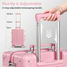 20 Inch Carry On Suitcase, Lightweight PC Hard Shell Travel Luggage Cabin Suitcase With Wheels & TSA Lock -  Overhead - Pink Custom - View 7