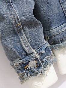Vintage Washed Denim Jacket For Men, Unique Design With Frayed Edges, Short Workwear Jacket For Spring And Autumn - Bronze - View 4