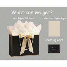 3 piezas Bolsa de regalo grande - Bolsa de regalo de papel que contiene 2 hojas de papel de seda, 1 tarjeta de felicitación y 1 cinta. Viene con un asa y es adecuada para damas, niñas, damas de honor, cumpleaños, San Valentín, fiestas de boda y otras ocasiones. - Multicolor - Ver 7