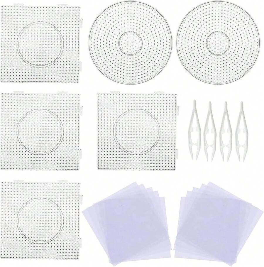 Allazone 5 Mm 52 PCS Fuse Beads Boards Set, 6 PCS Large Square Plastic Pegboards With 6 PCS White Beads Tweezers, 10 PCS Ironing Paper And 2 Style Keychain Kids Supplies - 樣式 1 - 查看 1