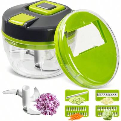 5 en 1 cortador de cebolla y multipicadora u2013 Juego de utensilios de cocina compacto para cortar rpidamente, rallar y picar u2013 como cortador de pepinos, cortador en juliana y picadora de cebolla