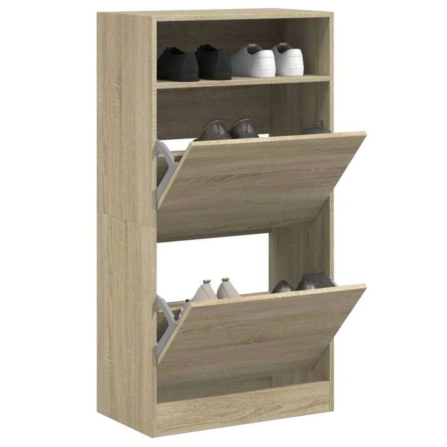 meuble à chaussures vidaXL en chêne Sonoma 60x34x116 cm, matériau à base de bois - Tabac - Voir 1
