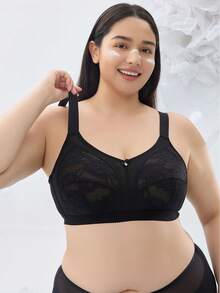 Women's Plus-Size Push-Up Bra - Sexy Lace & Translucent Design, Wire-Free Design & All-Day Breathable, Perfect For Everyday Use - Black - View 2
