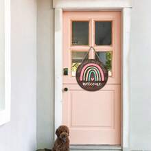 1件可定制教室欢迎牌，彩虹木质教师姓名牌，圆形木质悬挂装饰，教室墙面装饰，教师返校礼物