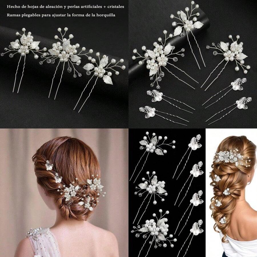 ml Tocado de NoviaHorquillas Decorativas en Forma de U 7 Horquillas de Perlas para el Pelo para Novia Accesorios para el Cabello Horquillas para Novias y Damas de Honor Plata10101 - Pago - Ver 1