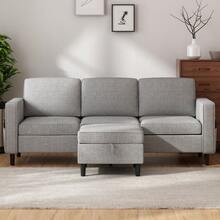 Mjkone Sectional Couches For Living Room, Linen L-Shaped Sofa With Storage Ottoman, 3 Seater Sofa For Office/Apartment - Màu Xám nhạt - Xem 5