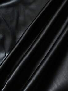 GLOURI Women's PU Leather Long Trench Coat, Maxi Vegan Leather Dress, Long Sleeves, Lapels, Front Buttons, A-Line Fit, Casual Style, Prefect For Work, Weekend Casual And Halloween, Winter Fashion - 黑色 - 查看 5