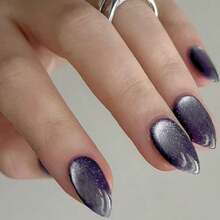 Dark Purple Magnet Cat Eyes Pr On Nails Short Almond Black Aurora Handmade Jelly Gel Fake Nail Kit Ombre Glitter Magnetic Glue On Nail Stiletto Medium Oval Stick On False Nail Womenhair, Makeup, Stocking Stuffers, Stocking Stuffers,  Hair Accerssories, Christmas - OmbreSweetGoth - 查看 3