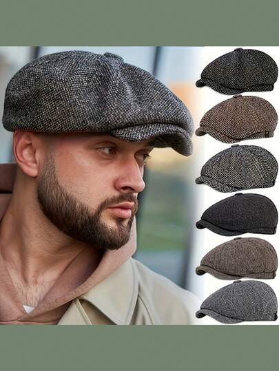 1 styck - Vintage Casual Brittisk Åttkantig Keps För Herrar - Basebollkeps - Basker - Lämplig att bära på vår, höst och vinter