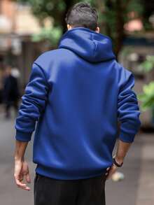 Áo hoodie nam dài tay, màu trơn, vai rớt, có dây rút và túi, kiểu dáng thường ngày, thích hợp cho mùa thu/đông, mùa tựu trường. - Màu xanh lam - Xem 3