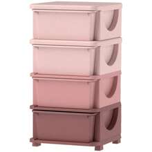 Children's Storage Boxes, 4 Drawers, Rounded Edges, Raised Design, 37x37x76 Cm, Pink - Pink - View 1