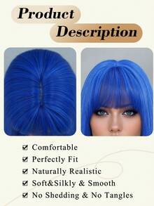 NAMM 28Inch Extra Long Straight Blue Wigs For Women Gorgeous Nature Looking Wigs With Full Bangs,High Density Fluffy Synthetic Heat Resistant Fiber Hair,Goth Costume Wig For Anime Cosplay Wear, Music Festival Party Use - 藍色 - 查看 8