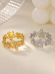 Nhẫn Zirconia hình hoa, mạ vàng 18K, làm từ thép không gỉ, thích hợp cho nữ/mẹ, có size 7 và 8, trang sức cưới/phụ kiện ngày lễ, quà tặng Ngày Valentine và Ngày của Mẹ. - Nhiều - Xem 5