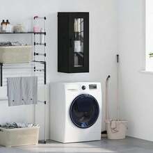 Mobiletto a muro vidaXL, effetto rovere nero, 34,5 x 34 x 90 cm - nero - Visualizzare 2
