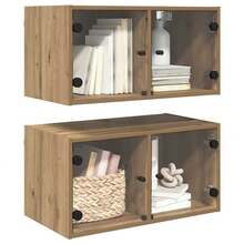 Pensili a muro vidaXL, 2 pezzi, Rovere Artigianale, 68 x 37 x 35 cm, legno composito - Castano - Visualizzare 1
