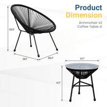 3-Piece Outdoor Acapulco All-Weather Patio Conversation Bistro Set, Outdoor Woven Rope Chairs And Glass Top Table, 3 Piece Patio Bistro Set For Yard Balcony Poolside - Black - View 7
