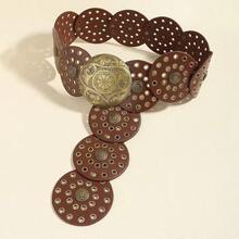 Retro Western Style Denim Waist Belt, Decorative Waist Sash For Dress, Exaggerated Wide Waist Chain, Bohemian Contrast Color Neoprene Vintage Accessories, Punk Metal Hollow Flower Waist Chain, Suitable For Spring, Summer, Autumn, Winter - Brown - View 3