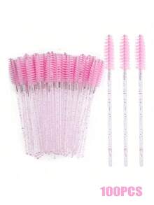 100 pièces/50 pièces Baguettes de mascara jetables, brosses à cils, brosses à sourcils avec brillant cristal, outils de maquillage pour extension de cils - Noir - Voir 11