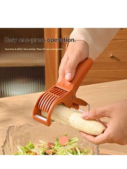 1 PIEZA Rebanador de verduras y frutas de acero inoxidable para el hogar, material de acero inoxidable, corte rápido y uniforme, herramienta de corte manual multifuncional para cocinar/hacer ensaladas/preparar comidas diarias/cocinar comidas ligeras, corta pepino/plátano/cebolla/chile, apto para lavavajillas, esencial de cocina para el Día de la Madre, el Día del Padre, Año Nuevo