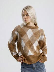 Women's Turtleneck Oversize Sweater - Brown - View 1
