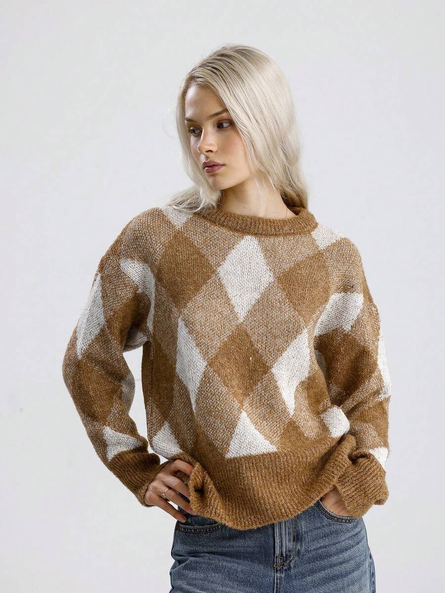 Women's Turtleneck Oversize Sweater - Brown - View 1