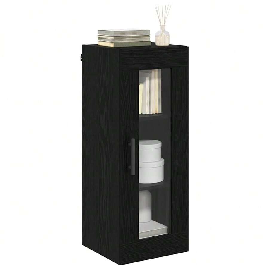 Mobiletto a muro vidaXL, effetto rovere nero, 34,5 x 34 x 90 cm - nero - Visualizzare 1