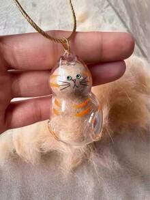 1个透明宠物毛发收纳吊坠钥匙扣袋，可爱猫咪造型纪念容器，猫毛收集胶囊，密封宠物毛发收纳盒，适合DIY纪念吊坠，送给爱猫人士和宠物哀悼者的礼物，可用作礼品、汽车配件、包包挂件、可爱猫咪钥匙扣、猫咪饰品 - 彩色 - 查看 2