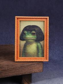 1 Piece Of Quirky Middle Part Hair Frog Pattern Fridge Magnet, Mini Photo Frame Shape, Fun Home Decoration Prop, Holiday Gift - Multicolor - View 3