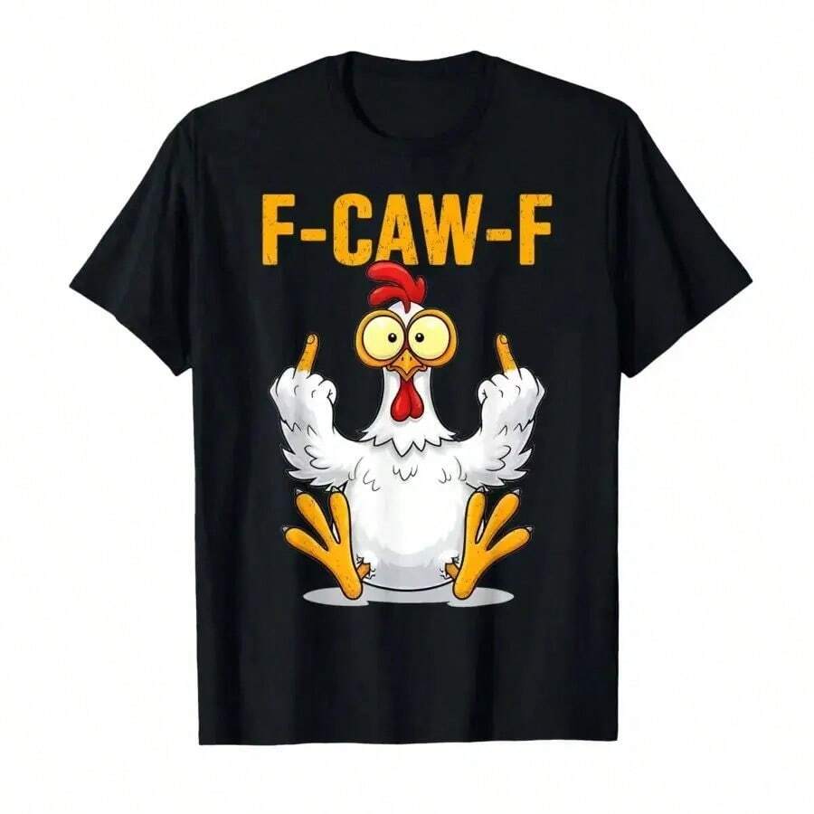 Camiseta divertida F-Caw-F Chicken FCAWF Chicken Meme para hombres y mujeres, 100% algodón, camisetas de manga corta unisex - Negro - Ver 1