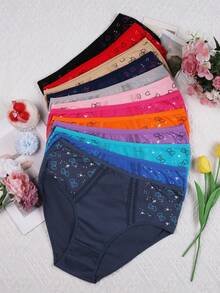 12Pcs Women's High Waist Underwear Set, Soft Comfortable Fabric, Plus Size Design, Perfect For Daily Wear & All-Day Comfort,Autumn And Winter Styles - Nhiều màu - Xem 3