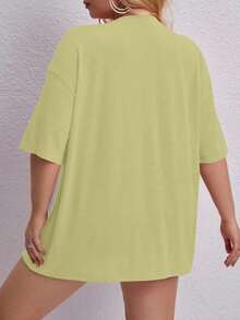 Oversized Printed Aloha Flower T-Shirt, Summer/Spring Short Sleeve Blouse, Lightweight Gym Wear - Yellow - View 2