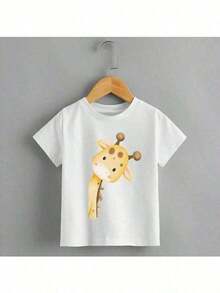 Camiseta Infantil Unissex Girafa Personalizada Safari Delicada 100% Algodão - Branco - Visão 3