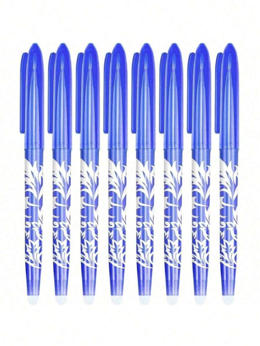 5/8/12pcs Blue Erasable Pens - Erasable Pens, Erasable Pens With Erasers, Friction Pens With Erasers At The End, Erasable Gel Pens, Writing Pens For Children And Adults. - Blue - View 1