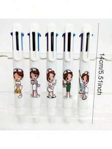 5支装万圣节白色医用彩色笔，医用印花笔，护士节系列按压式礼品笔，万圣节，圣诞节礼物