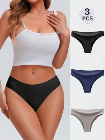 3 件装女士无缝冰丝纯色运动性感内裤