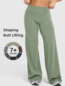 1pc Women's High Waist Straight Leg Loose Pants, Casual Workout Yoga Leggings, Tummy Control, Suitable For Spring, Summer, Autumn - màu xanh lá - Xem 1