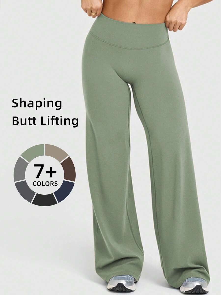 1pc Women's High Waist Straight Leg Loose Pants, Casual Workout Yoga Leggings, Tummy Control, Suitable For Spring, Summer, Autumn - màu xanh lá - Xem 1