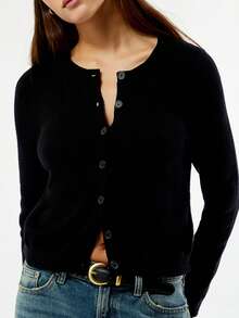 Womens Cardigan Sweaters Round Neck Long Sleeve Lightweight Button Down Sweater 2026 Spring Knit Tops - Black - View 4