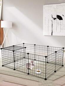 12Pcs Plastic Pet Playpen Portable Bunny Fence,Small Animals DIY Metal Enclosure Pen Cage Yard Outdoor & Indoor For Small Rabbit Cat Guinea Pig Hedgehogs Rat Large Puppy Kennel Crate Fence Tent(Each Size 35*35cm) - 彩色 - 查看 5